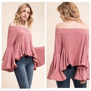 Moon River Off the Shoulder Bell Sleeve Blouse